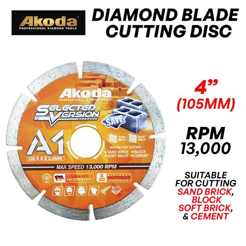 Akoda AS04-S105G (A1) Diamond Blade Cutting Disc 4" 105MM (D) x 2.0MM (T) x 20MM (BD) Sand Brick Lite